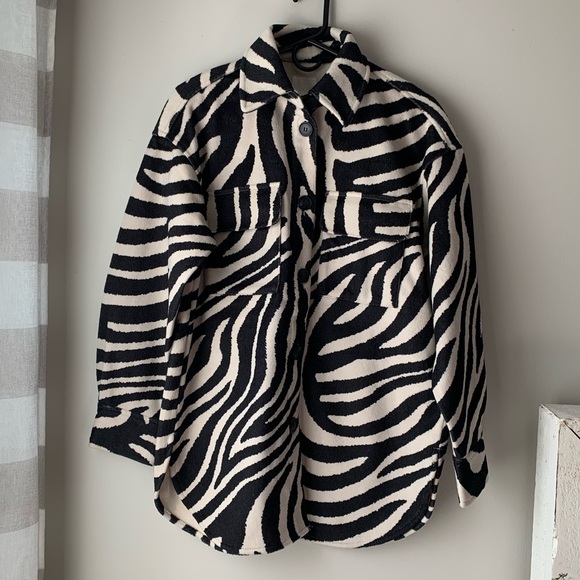 Zebra Print Felted Shirt Jacket 